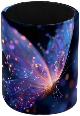 Leather Pen Holder for Desk, Butterfly Pencil Cup Pen Organizer Makeup Brush Holder for Office Home Kids Countertop Desk Accessory Storage by Unknown
