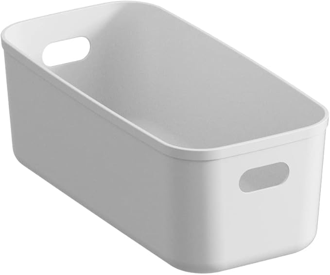 White Plastic Bins / Storage Organizers - Pantry Baskets, Bins for Shelves, Organizer and Storage for Bathroom, Bedrooms, Kitchens and More - Small Size (3 Pack)