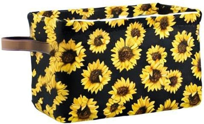 Bolaz Large Storage Basket Sunflower Black Foldable Storage Box Organizer Bins with Handles for Bedroom Home Office