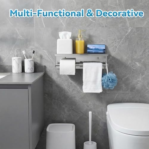 Double Bathroom Toilet Paper Roll Holder with Shelf Wall Mount Tissue Roll Holder Stainless Steel Wall Mounted RV Tissue Rolls Holders Toilet Paper Holders with Shelf, Silver - Image 7