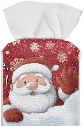 Christmas Tissue Box Cover Cute Santa Tissue Box Holder 5x5x5 inch Modern Home Decor Red Facial Paper Organizer Holder for Office Bedroom Car Bathroom - Image 2