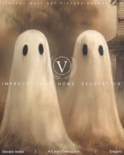 Vodefoad Retro Cute Ghost Decor Halloween Painting Spooky Silhouette Ghosts Haunted House Art Victorian Ghost Posters Pictures for Living Room, Bedroom, Bathroom, halloween Room decor - 8x10 Inch Unframed - Image 7