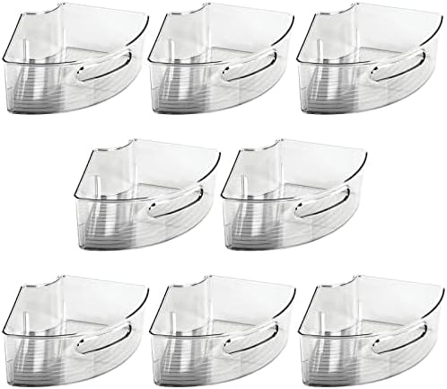 mDesign Plastic Lazy Susan Cabinet Storage Bin with Front Handle for Kitchen Countertop, Pantry, Shelf, Fridge Organization - Hold Food, Drinks, Snacks - Ligne Collection - 8 Pack - Smoke Gray Tint