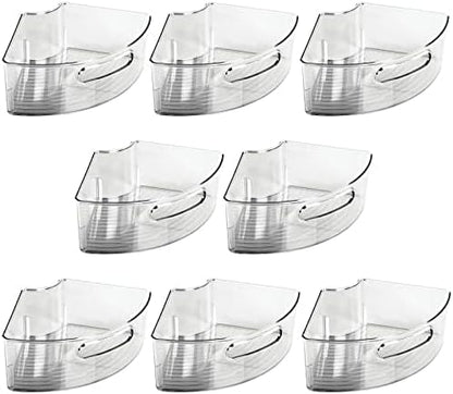 mDesign Plastic Lazy Susan Cabinet Storage Bin with Front Handle for Kitchen Countertop, Pantry, Shelf, Fridge Organization - Hold Food, Drinks, Snacks - Ligne Collection - 8 Pack - Smoke Gray Tint
