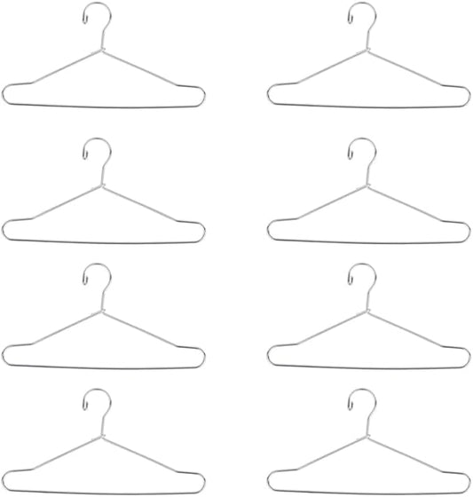 RCFINE 20Pcs Mini Hangers Metal Doll Clothes Holders Wire Rack Stand Doll Clothes Rack for Doll Clothes Gown Dress Outfit Doll Clothes Accessories (Silver,15cm)