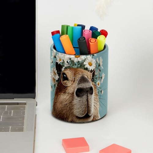 Vcedizo Pen Holder for Desk, Capybara Daisiy Makeup Brush Holder Pencil Cup - Image 5