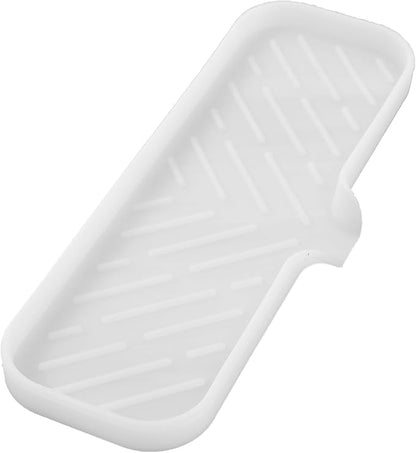 MicoYang Silicone Bathroom Soap Dishes with Drain Spout-Bathroom and Kitchen Sink Organizer,Sponge Holder,Dish Soap Tray,Perfect for Dispenser,Scrubber,Bottle,Cup on Sink or Counter-Translucent 12"×4"