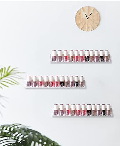 LikeU Nail Polish Rack Wall Mounted Shelf 2 Pack,Clear Acrylic Nail Polish Holder Organizer with Removable Anti-Slip End Inserts,2 Tiers Floating Polish Organizer Display 30 Bottles