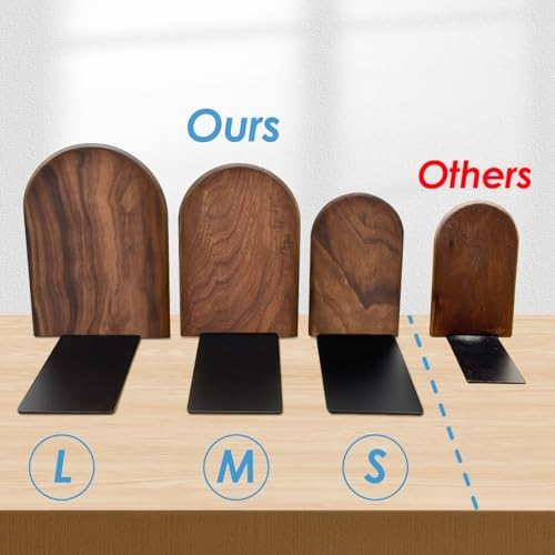 Book Ends, Sturdy Wooden Bookends for Shelves - Heavy Duty Non-Slip Book Organizers, Decorative Bookend Holders for Home Office, Library, Black Walnut Universal Economy Bookend, Medium, Brown - Image 2