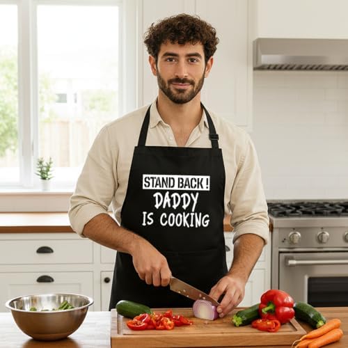 Funny Black Grill Apron with Pockets for Man,Dad,Husband,Father in Law,Chef Daddy Grilling Apron BBQ Cooking Gifts - Image 6