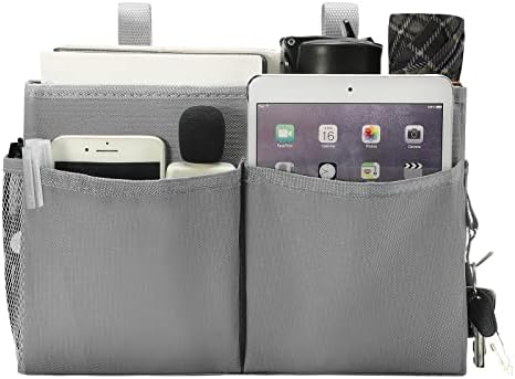 Bseash Bunk Bed Organizer, Bedside Caddy Hanging Bed Organizer Storage Bag with 4 Pockets and 2 Hooks, for College Dorm Rooms Bed, Hospital Bed, Baby Bed Rails, 600D Oxford Cloth (Gray) by Bseash