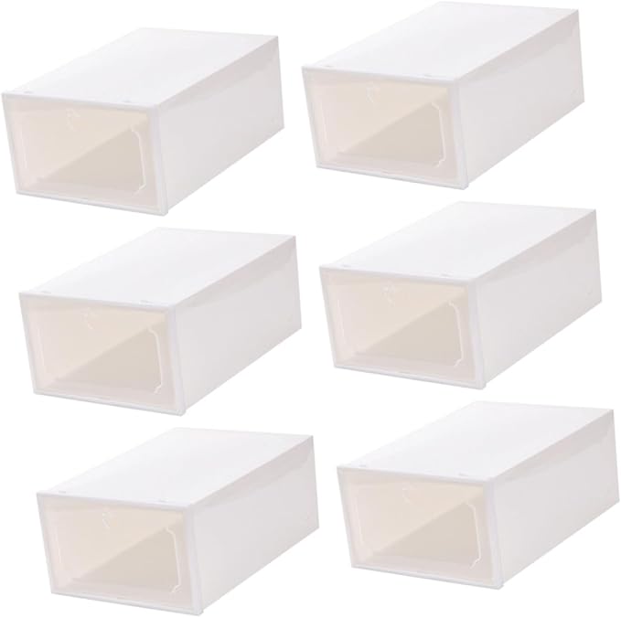 SHINEOFI 6pcs Large Capacity Pearl White Plastic Shoe Storage Boxes with Flip- Design, Stackable Shoe Organizer for Closet and Home Storage