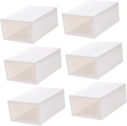 SHINEOFI 6pcs Large Capacity Pearl White Plastic Shoe Storage Boxes with Flip- Design, Stackable Shoe Organizer for Closet and Home Storage