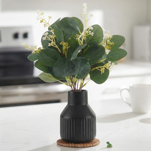 Artificial Eucalyptus Greenery Stems in Ceramic Vase,10Pcs Fake Plants Eucalyptus Leaves faux Plants for Centerpiece Table Decorations Home Room Decor office desk decor Greenery Decor indoor (Black) - Image 6