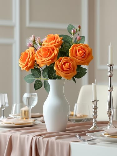 InnoGear Artificial Flowers, 50 Pcs Orange Rose Foam Fake Roses Bulk with Stems for Autumn Fall Decoration DIY Wedding Bouquets Centerpieces Bridal Shower Party Christmas Tree - Image 6