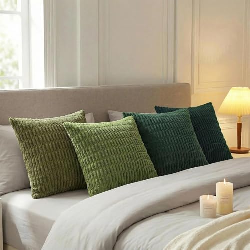 Fancy Homi 4 Packs Decorative Throw Pillow Covers for Living Room Couch Bed, Modern Farmhouse Boho Home Décor Accent Cushion Case, 16" x 16", Green Series - Image 3