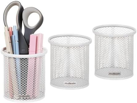 Mind Reader Pen and Accessories Holder, Desktop Organizer, Office, Metal Mesh, 3.5"L x 3.5"W x 3.75"H, Set of 3, White by MindReader