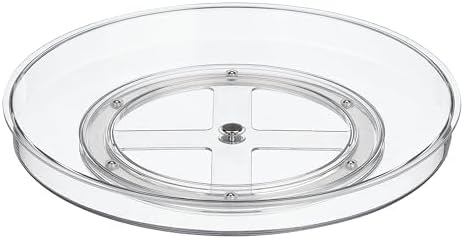 mDesign Lazy Susan Turntable Plastic Spinner for Kitchen/Bathroom, Pantry, Fridge, Cupboards, or Counter Organizing, Fully Rotating Organizer for Food, 11.5" Round - Lumiere Collection - 2 Pack, Clear