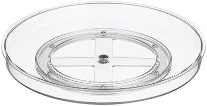 mDesign Lazy Susan Turntable Plastic Spinner for Kitchen/Bathroom, Pantry, Fridge, Cupboards, or Counter Organizing, Fully Rotating Organizer for Food, 11.5" Round - Lumiere Collection - 2 Pack, Clear