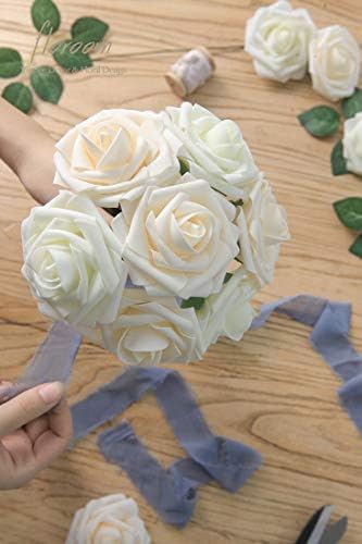 Floroom Artificial Flowers 50pcs Real Looking Ivory Foam Fake Roses with Stems for DIY Wedding Bouquets White Baby Shower Centerpieces Floral Arrangements Party Tables Home Decorations - Image 5