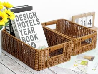 Plastic Storage Baskets for Shelves and Cabinets, Wicker Storage Baskets for Shelves, Pantry Baskets Organization and Storage, Water-Resistant and Durable(Set of 2, Dark Brown)