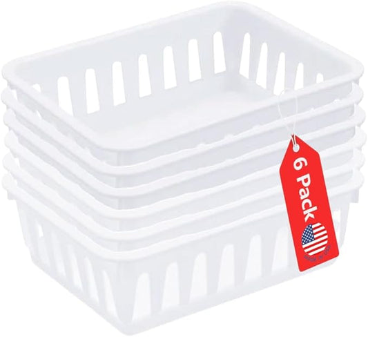 Tribello Mini Plastic Baskets for Organizing, White Drawer/Closet Storage Tray, Size 6 x 5 x 2.12 - Pack of 6 - Made in USA