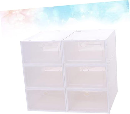 6pcs Stackable Shoes Storage Box Thickened Plastic Shoe Organizer for Women Space-saving Containers for Closets and Dorm Rooms White