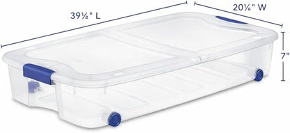 66 Quart Underbed Storage Bin with Wheels & Clear Lid, Under Bed Storage Container for Blankets, 39.5" x 20.25" x 7", Split-Lid Design & Smooth Gliding Wheels