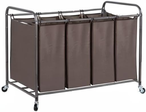 STO STO Laundry Sorter 4 Section, 4 Bag Clothes Hamper, Rolling Laundry Cart Basket with Heavy Duty Lockable Wheels and Removable Bag for Laundry Room, Bedroom, Closet, Brown