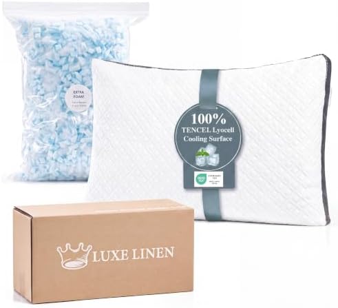 Standard Bed Pillow, Tencel Lyocell, Shredded Memory Foam by LUXELINEN