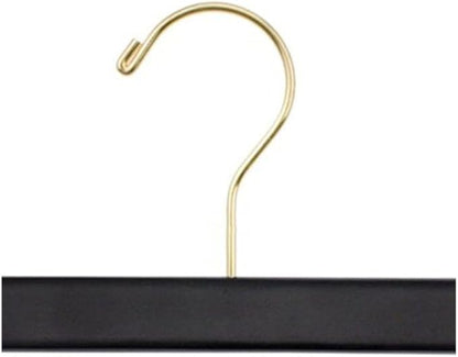 NAHANCO 14” Flat Wooden Skirt/Pant Hanger with Gold Hardware, Black (Pack of 100)
