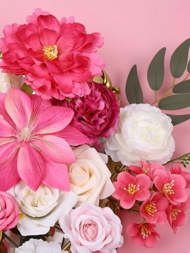 Artificial Flower Combo Hot Pink Silk Flowers for DIY Wedding Bridal Bouquets Table Cake Arch Floral Arrangement Table Centerpieces Baby Shower Party Home Decor - Image 3