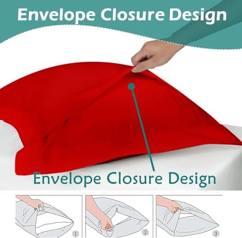 2 Pack Euro Pillow Shams 28x28 – 600 Thread Count 100% Organic Cotton Red Square Pillow Covers with 2 Inch Flange, Soft & Smooth Premium Hotel-Quality Pillowcases Set of 2 - Image 4