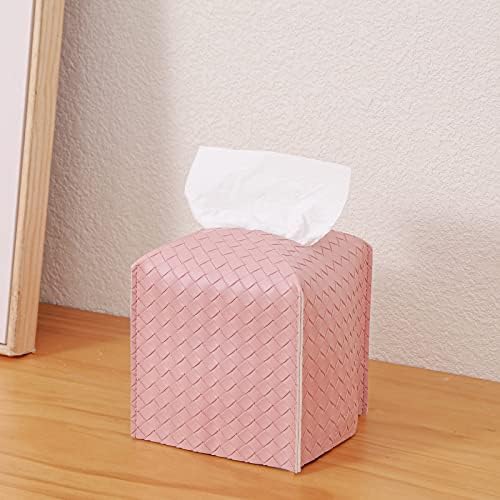 Tissue Box Cover Square Leather Facial Paper Holder, Pink - Image 2
