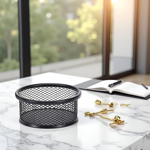 Black Metal Paper Clip Holder Mesh Paperclip Bowl Binder Clip Dispenser Desk Bobby Pin Container Organizer for Home Office Classroom School Desk Supplies Holders - Image 5