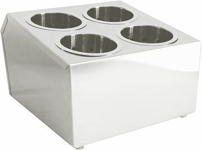 Commercial 4-Hole Stainless Steel Cylinder Flatware Silverware Utensil Holder Organizer Canddy