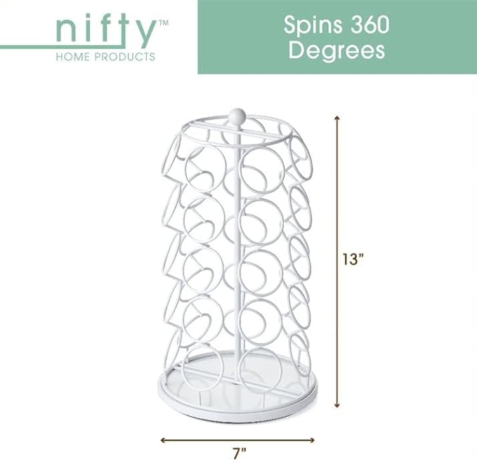 Nifty Solutions Keurig Coffee Pod Holder Carousel 360 Degree Spinning Organizer for K Cups 13 Inch Tall Compact Counter Storage Solution (35 K Cup Holder | White Black)