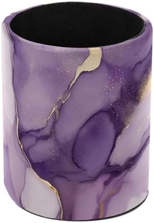Faux Leather Pen Holder for Desk, Pencil Organizer Purple Marble Pen Cup Desk Decor Makeup Brush Holder Storage for Office Home by DragonBtu