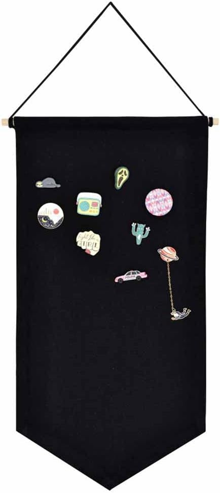 Wall Hanging Brooch Jewelry Storage Case Canvas Display Stand Enamel Pin Display Banner Holder Earrings Necklace Glitter Pin Collection Organizer (Black)