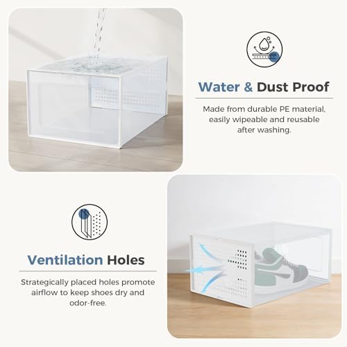 DUMOS Shoe Storage Boxes, 12-Pack Stackable Clear Shoe Containers with Lids, Display Sneaker Case Organizer for Closet, Under Bed, Entryway,White, Fit Size 11 - Image 5