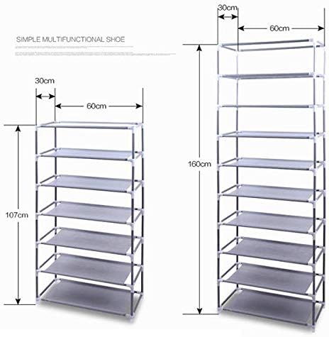 9 Tier, Space Saving Portable Shoe Rack Storage Organizer, 10 Tiers 9 Lattices Non-Woven Waterproof Fabric Cover (Purple, 10 Tiers 9 Lattices)