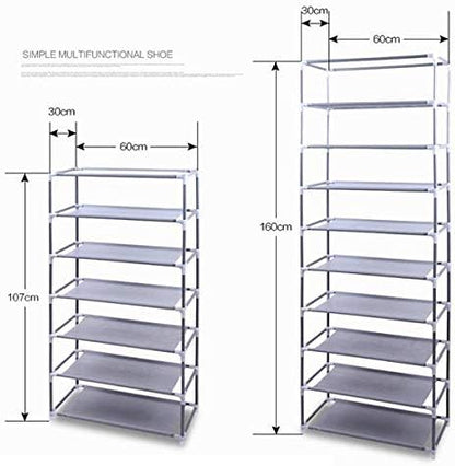 9 Tier, Space Saving Portable Shoe Rack Storage Organizer, 10 Tiers 9 Lattices Non-Woven Waterproof Fabric Cover (Purple, 10 Tiers 9 Lattices)