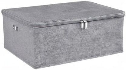 ANMINY 2PCS Storage Bins with Zipper Lids 13 Qt Lidded Fabric Storage Boxes Baskets Cubes with Handles Collapsible Washable Cotton Linen Closet Shelf Clothes Organizer Containers - Gray, Small