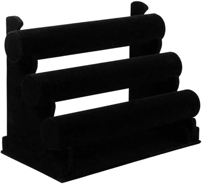 3 Tier Velvet Jewelry Organizer Stand, Detachable Bracelet Holder, Gray and Black, 12.2 x 9.25 Inches (Black)