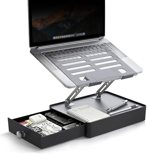 Laptop Stand with Storage Drawer, Heavy-Duty Metal Laptop Riser for Desk by YUMFUN