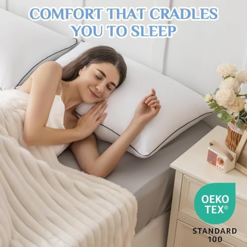 JOLLYVOGUE Pillows Queen Size Set of 4, Collection Bed Pillows for Sleeping, Hotel Quality Pillows for Side, Back and Stomach Sleepers, Soft and Supportive Oeko-Tex Certified Down Alternative Filling - Image 6