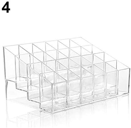 24 Space Lipstick Holder, Acrylic Lip Gloss Lipstick Holder Case Display Rack Holder 24 Slots Cosmetic Storage Holder Transparent