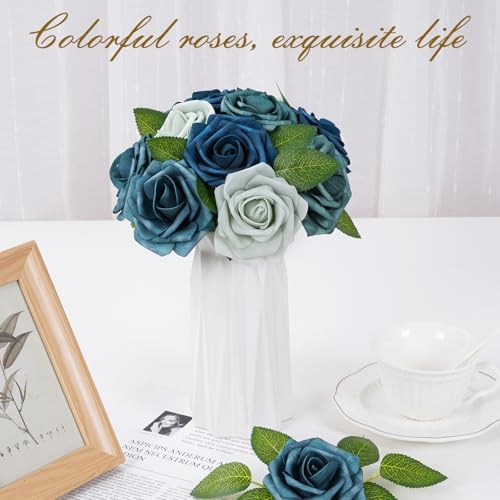 BLEUM CADE 16Pcs Artificial Flowers Fake Foam Roses with Stems for Wedding - Image 5