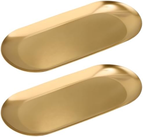 Vaincre 2PCS 9" Gold Stainless Steel Oval Jewelry Tray Ring Holder Dish by Vaincre