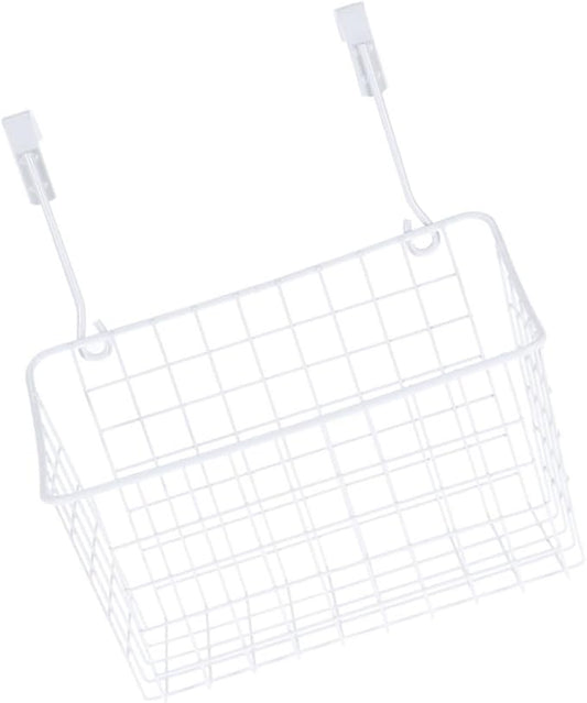 INOOMP White Hanging Storage Rack Over Door Basket Organizer for Kitchen Bathroom Office Cabinet Rust Coated Hanging Basket Shelf Easy Install Needed